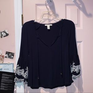 Navy Blue Tunic Top w/ Lace Accents